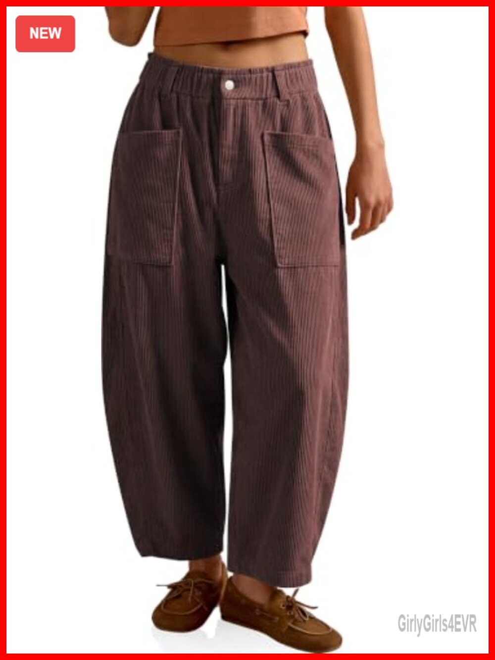 Corduroy Barrel Pants High Rise Wide Leg Loose Casual Trousers